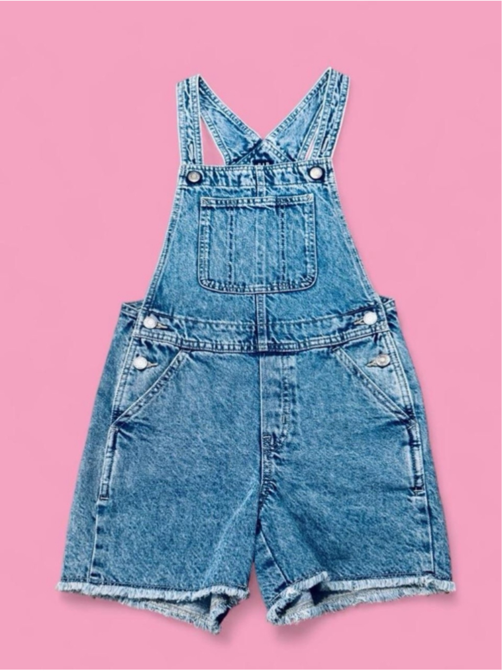 Gap Girls Denim Shortalls Overalls Size L 10 Acid Wash Frayed Hem Dungarees